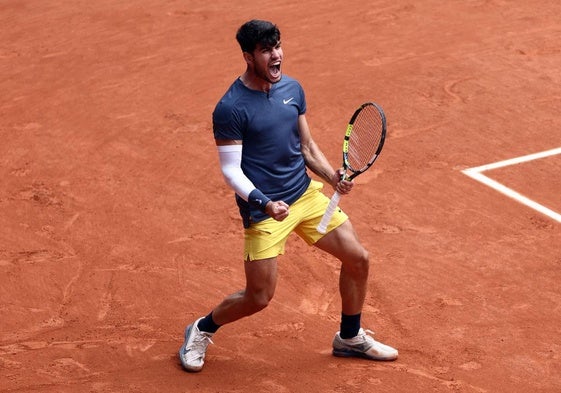 Carlos Alcaraz celebra un punto, este domingo contra Aliassime.