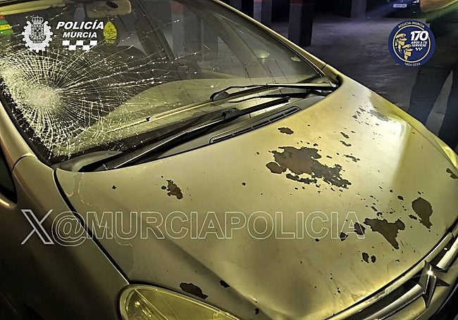 Daños que el atropello dejó en el automóvil que conducía el acusado.