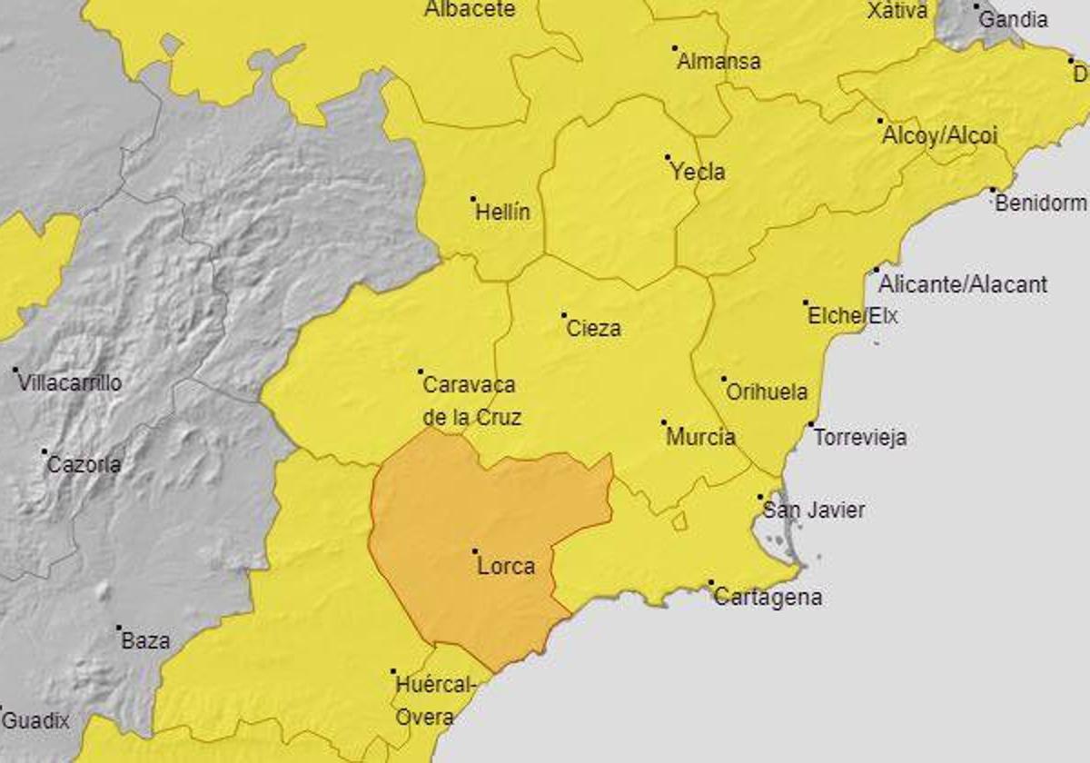 Elevan a naranja en Lorca el aviso por tormentas que afectará a toda la Región de Murcia este martes