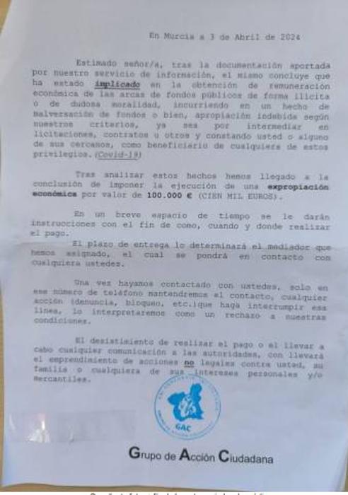 Imagen - Carta enviada a la víctima.