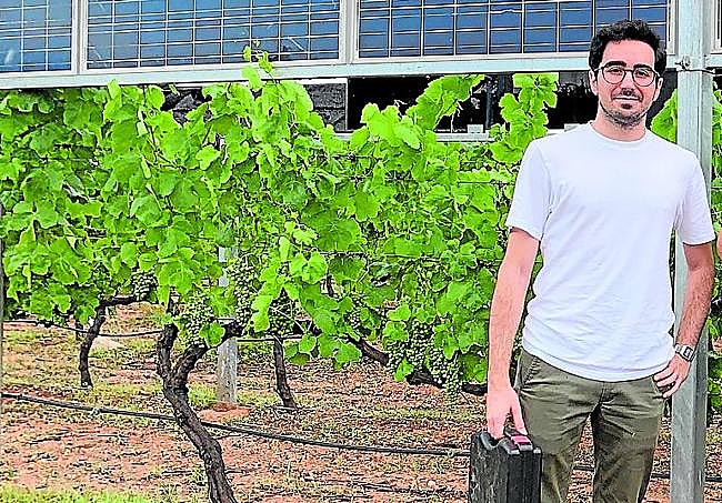 Baltasar Miras en una instalación agrovoltaica.