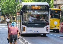 Trayecto de prueba del tranvibús en Murcia, este jueves.