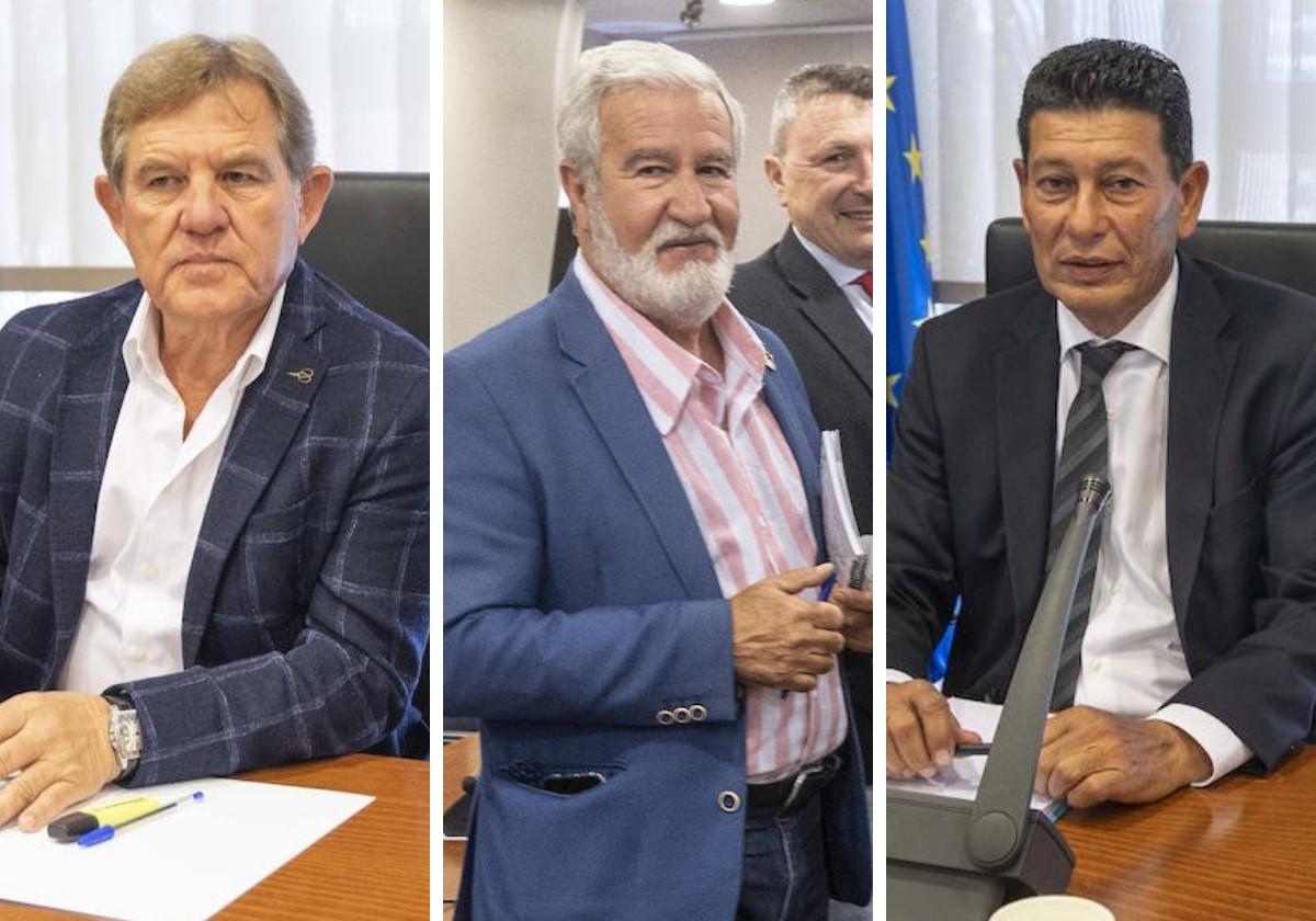 Mariano Zapata, Santiago Martínez y Manuel Martínez, durante sus intervenciones, este viernes, en la Asamblea.