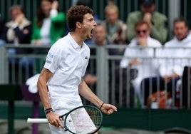 Ugo Humbert celebra su victoria de ayer en tercera ronda contra Brandon Nakashima.