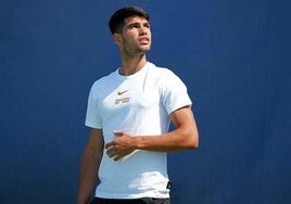 Carlos Alcaraz, en uno de sus últimos entrenamientos previos a su debut en Cincinnati.