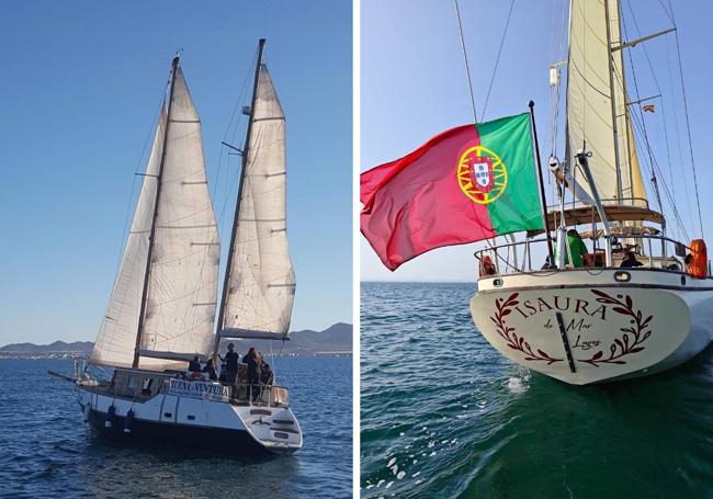 A la izquierda, el Buenaventura I, que pilotó Carmelo Gómez en la película 'La carta esférica', basada en la novela de Pérez Reverte. A la derecha, el Isaura do Mar, una goleta construida en Malasia para hacer rutas por la costa regional.