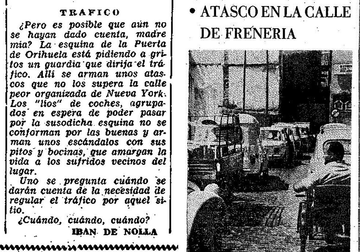 1. En 1963, el problema de los atascos, según 'Línea'. 2. Frenería, en 1972, era un embudo para el tráfico.