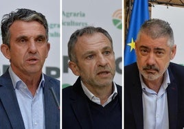 José Miguel Marín (COAG). Alfonso Gálvez (Asaja). Marcos Alarcón (UPA)