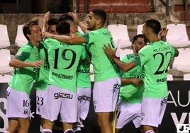 Un triunfo colectivo. Los jugadores del Mérida celebran el 1-0 ante el Algeciras después de una jugada elaborada en los últimos minutos del partido.