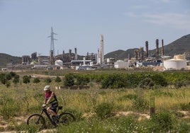 Un ciclista, en las inmediaciones del complejo industrial de Sabic, en La Aljorra, en una fotografía de archivo.