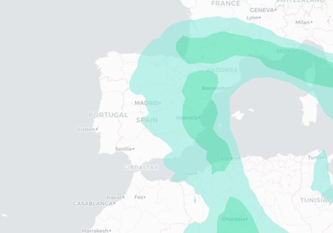 Zonas afectadas por la intrusión de polvo sahariano de esta semana.