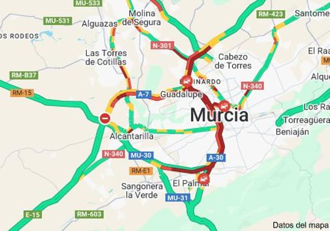 El estado del tráfico este miércoles en Murcia.