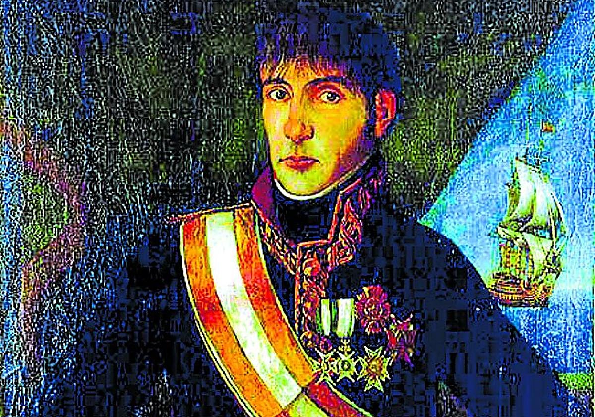 Imagen principal - Arriba, el cartagenero Baltasar Hidalgo de Cisneros, presidente de la Junta de Gobierno de la ciudad. Abajo, plano original inglés de la torre de San Julián y bando de creación de la Junta de Gobierno de Cartagena.