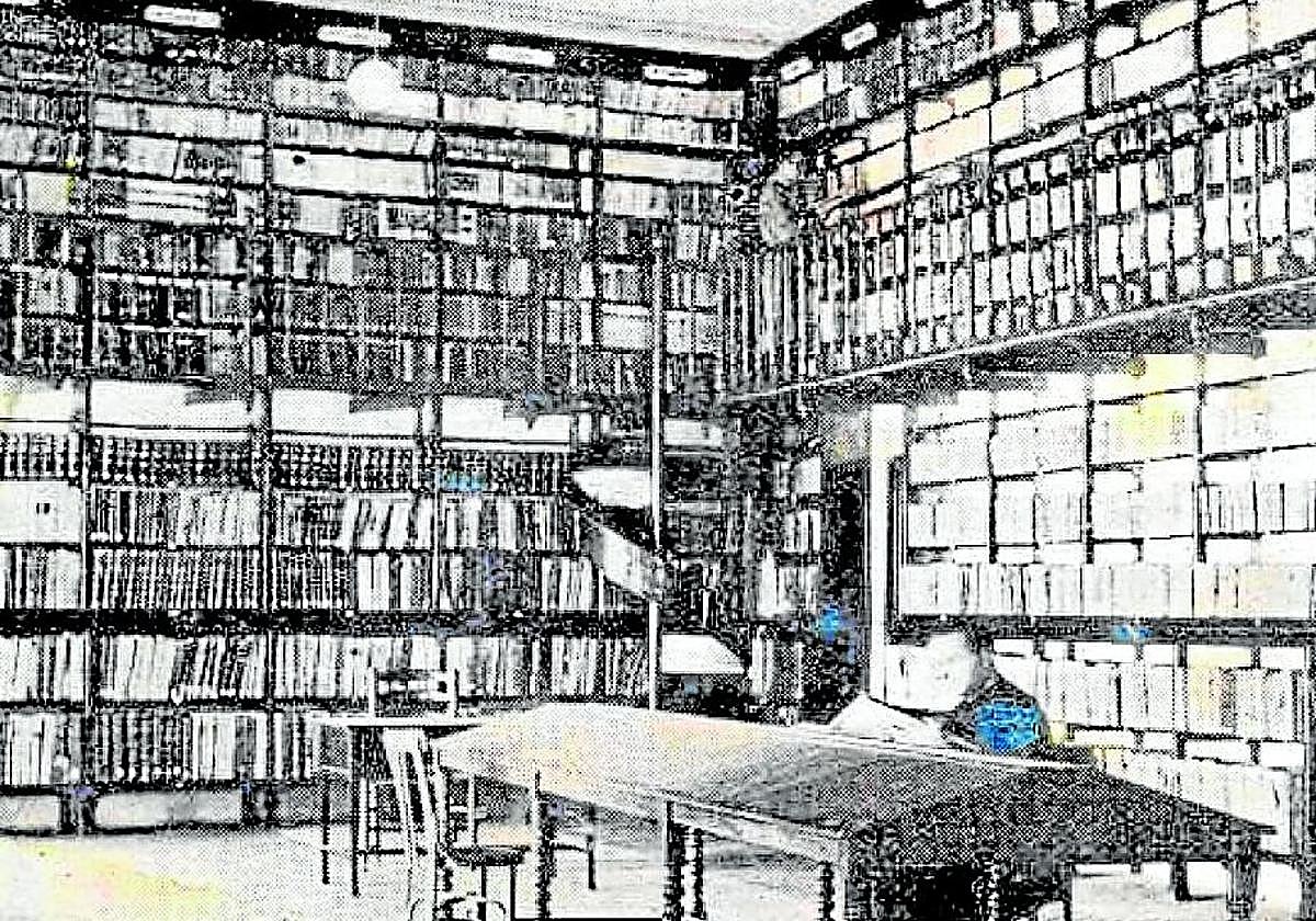 Instantánea tomada en 1945 de la antigua biblioteca del Seminario Mayor de San Fulgencio.