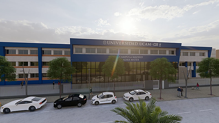 Recreación virtual del aspecto que tendrá el nuevo campus universitario de la UCAM en Madrid.