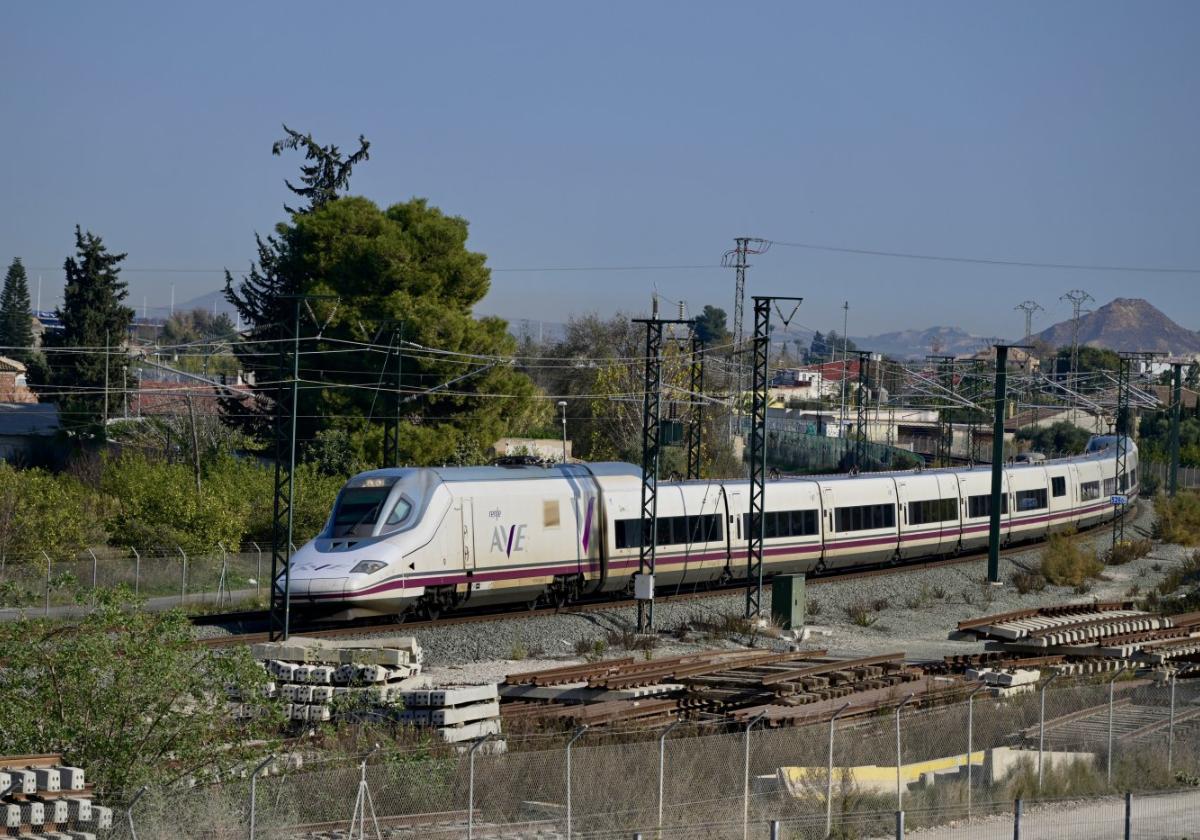 Un tren AVE procedente de Madrid a su paso por Los Dolores, antes de entrar en la zona soterrada de la estación, ayer por la mañana.