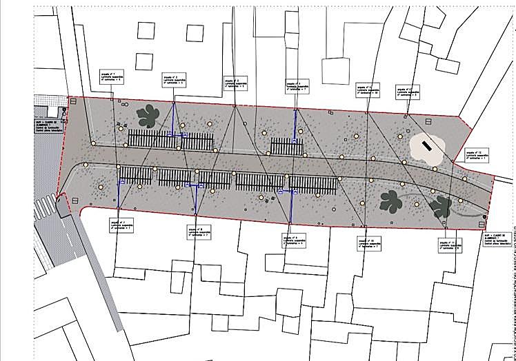 Plano del proyecto, que deja solo un carril a la circulación de coches y deja el resto del espacio al tránsito peatonal.