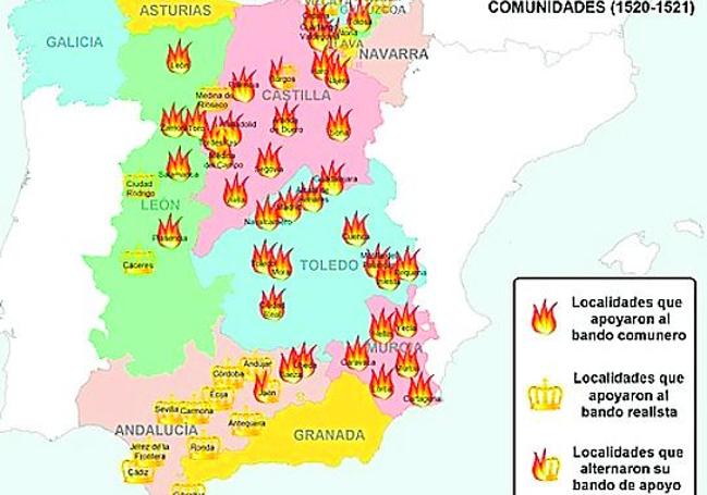 Mapa de la Guerra de las Comunidades (1520-1521).