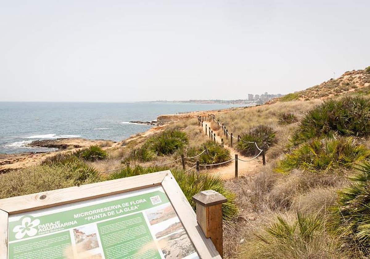 Imagen principal - Imágenes de la microrreserva en un día de verano, con presencia de bañistas en sus calas.