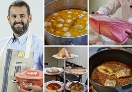 David de Jorge, junto a fotos que tomó de varios platos que disfrutó durante su comida en el restaurante murciano.