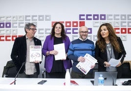 Un momento de la presentación, este miércoles, del Barómetro Internacional de la Salud y del Bienestar del Personal de la Educación de Comisiones Obreras.