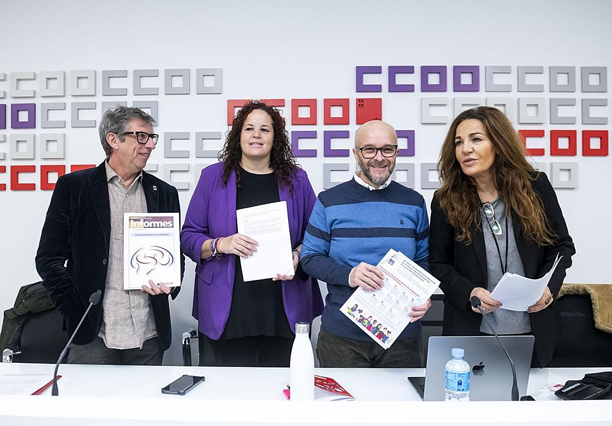 Un momento de la presentación, este miércoles, del Barómetro Internacional de la Salud y del Bienestar del Personal de la Educación de Comisiones Obreras.