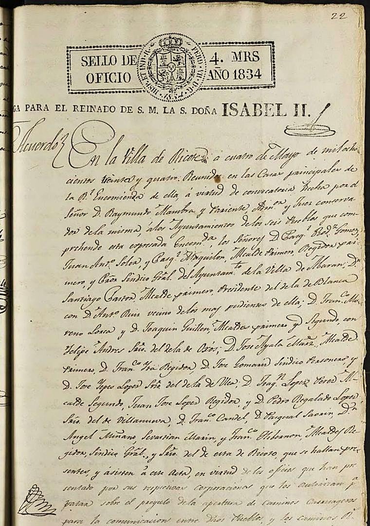 Imagen - Acta con el encabezamiento del oficio del reinado de Isabel II.