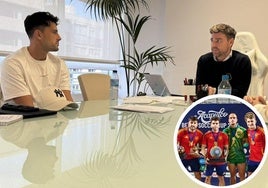 En el centro de la imagen, Salvador Ardil 'Chiky', futbolista, y Fran Sánchez, director general de Deportes, en la reunión de hace unos días. | Abajo a la derecha, los murcianos Chiky, Ardil, López y Oliver, en el torneo de Acapulco.