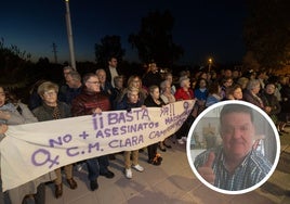 Concentración de apoyo a la familia de la mujer asesinada, este viernes. En detalle, Sebastián D. M., en una foto del perfil de su red social.