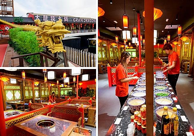 Diferentes espacios del restaurante Gran Dragón Hot Pot.