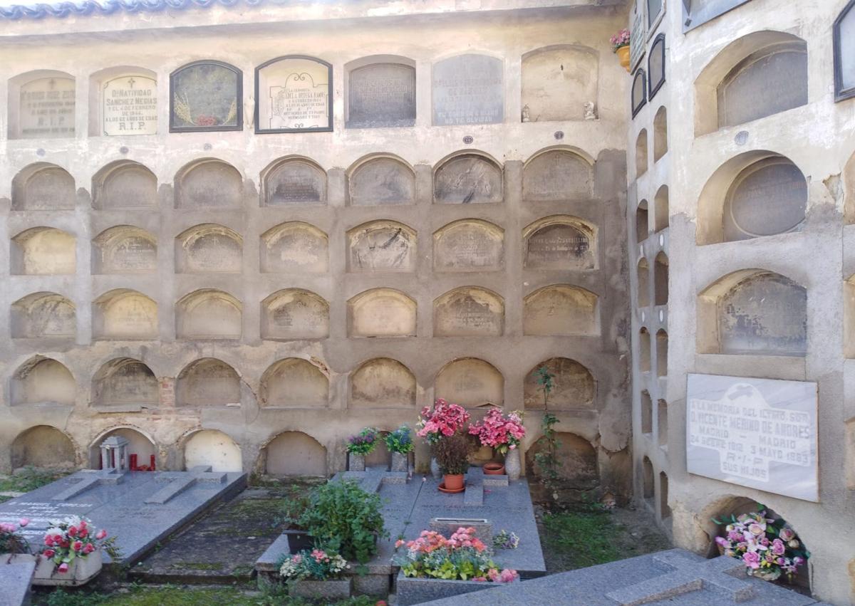 Imagen secundaria 1 - 1. En la fila de la derecha, el tercer nicho empezando por abajo, donde crece un rosal, acoge los restos de Domingo Valdivieso, en el patio de la Visitación del sacramental de Santa María. 2. Retrato del pintor realizado por su amigo y artista Hernández Amores. 