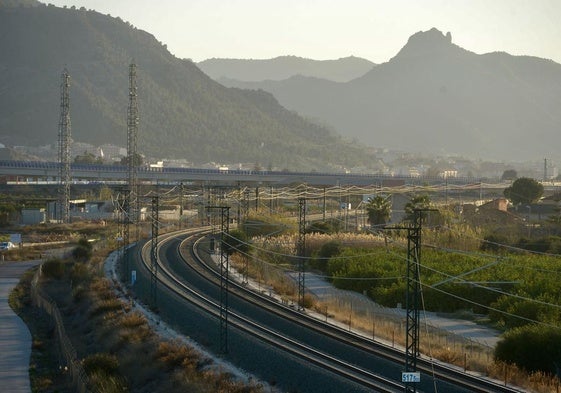 Línea de alta velocidad entre Murcia y Monforte del Cid a su paso por el Reguerón, que se conectará con Cartagena.