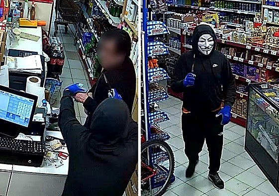 El arrestado, en el comercio, en el momento del atraco.