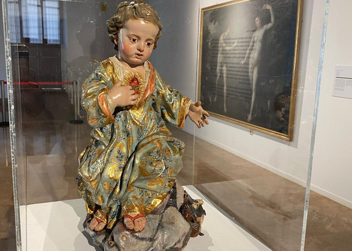 Imagen secundaria 1 - 'Santa María Egipciaca', el cuadro más valioso de la cesión expuesta en San Esteban, obra de José de Ribera. Abajo: el Niño Jesús que talló Francisco Salzillo. y otra de las piezas cedidas a la Comunidad.