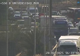 Estado del tráfico en el nudo de Espinardo, este jueves, a las 16.33 horas.