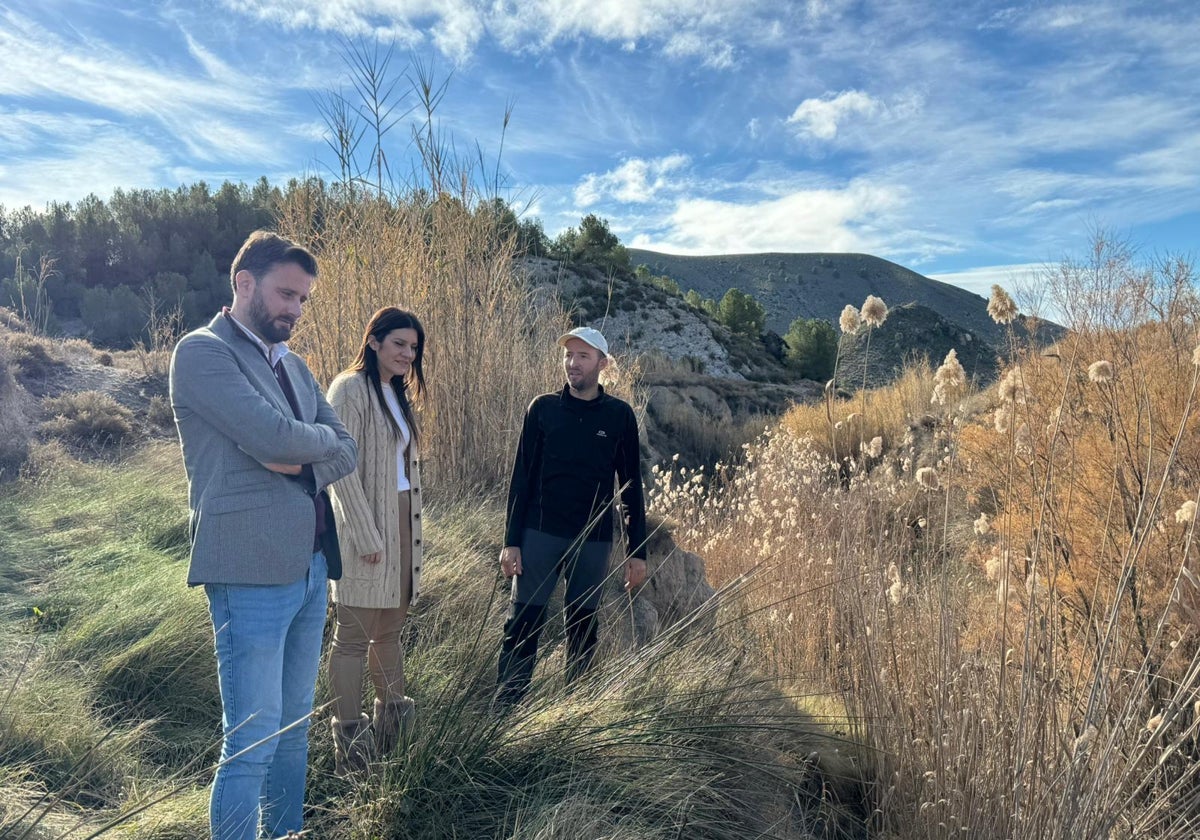 Los ediles de Parques y Jardines y de Urbanismo y Medio Ambiente junto al presidente de los vecinos de Doña Inés en el Cerro del Tornajo.