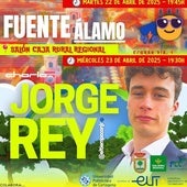 Jorge Rey en el cartel anunciador de la charla.