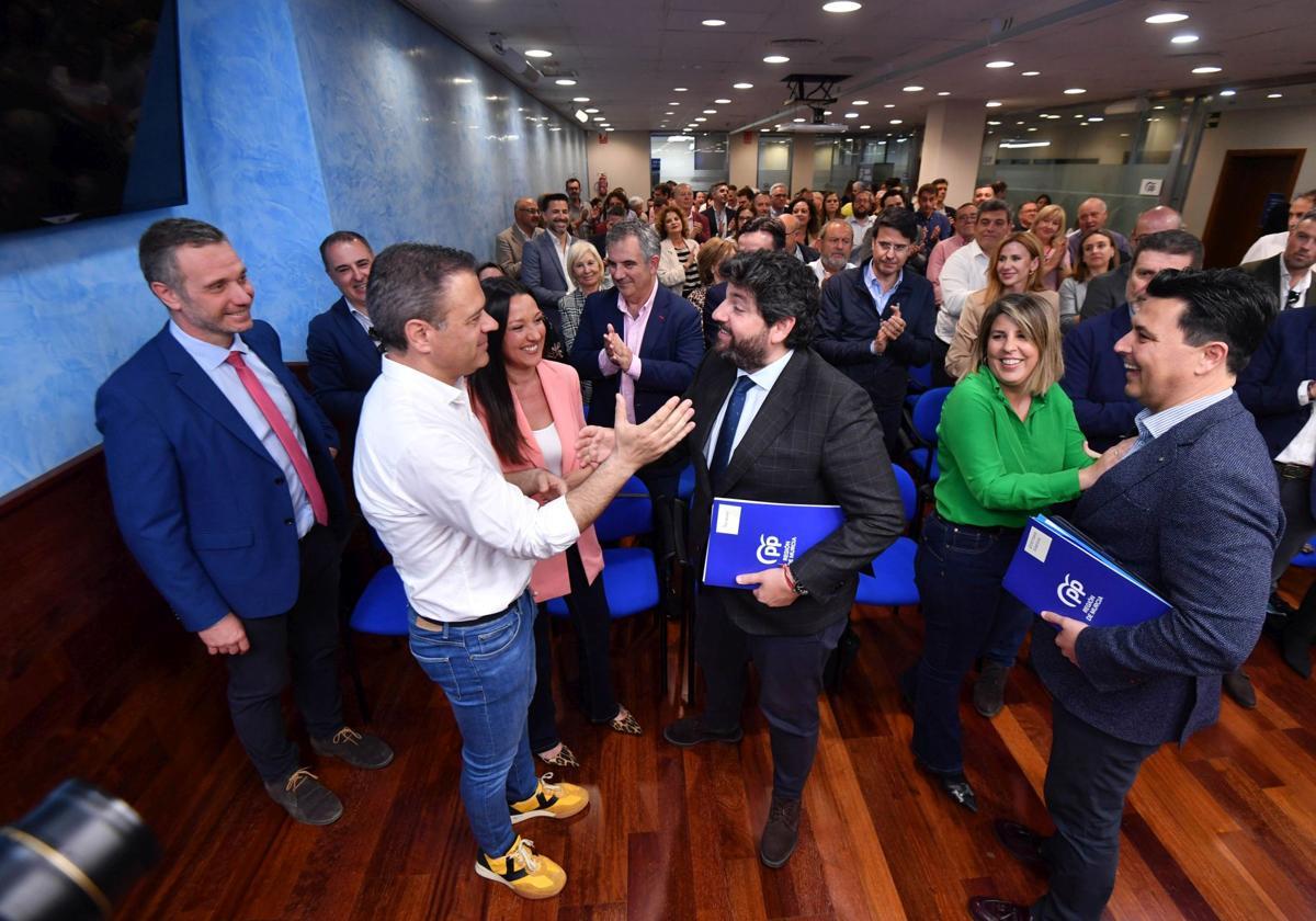 Fernando López Miras durante la reunión ordinaria de la junta directiva del PP.