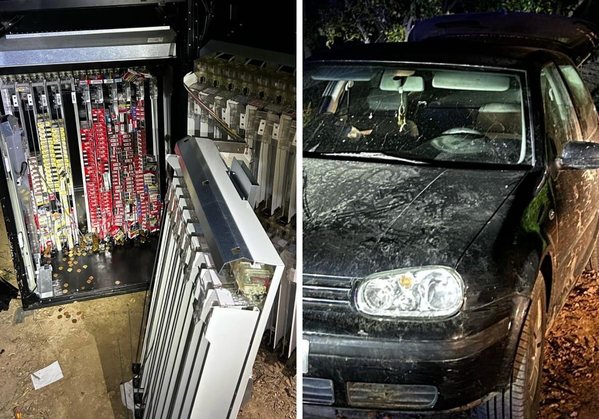 Abandonan una máquina de tabaco robada y un coche sustraído tras un asalto en una gasolinera