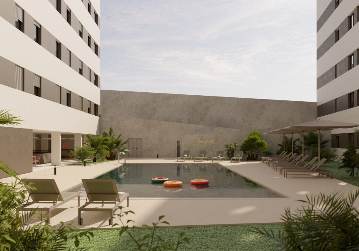 Render de la piscina de micampus Murcia.