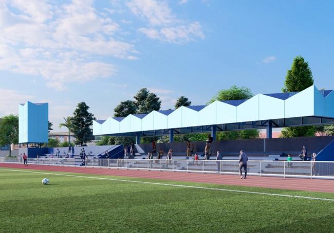 Recreación de cómo quedaría remodelado el Polideportivo de La Unión con gradas techadas.