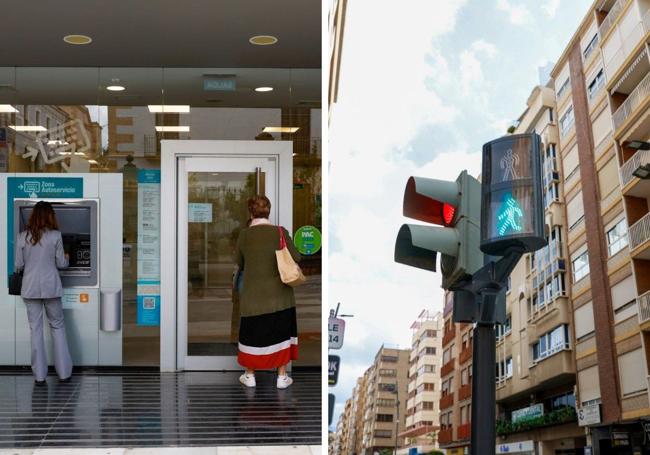 Los bancos y los semáforos de Lorca vuelven a funcionar.