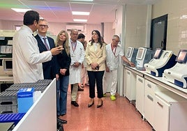 El consejero (2i), ayer, durante su visita al laboratorio del hospital Rafael Méndez.