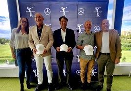 De izquierda a derecha, Marisa Ferrer y José Fulgencio Martinez (de Dimovil), Joaquin Medina (de Gofl Altorreal), Luis Arranz (de ECI) y Epifanio Molina (Dimovil) al final de la rueda de prensa.