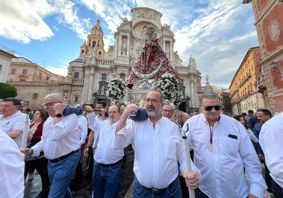 La Virgen de la Fuensanta, este martes, en la plaza del Cardenal Belluga.
