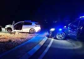 El vehículo fugado tras perder el control y salirse de la carretera.