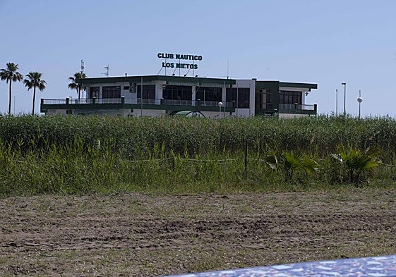 El acceso al club náutico de Los Nietos completamente opacado en el paisaje por la proliferación de cañas que han tomado la orilla de la playa.