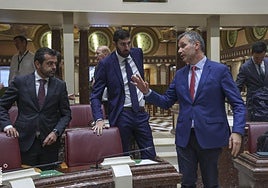 Antelo, de Vox, y Segado, del PP, ayer, en la Asamblea.