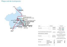 Mapa actual de la red de transporte de energía de la Región de Murcia, en la que se observa el 'desierto energético' de la comarca del Noroeste. Una de las actuaciones estratégicas reclamadas por el Gobiernoregional.