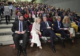 López MIras, Yolanda Díaz, el alcalde Ballesta y Juan Antonio Pedreño, en febrero en la Facultad de Economía de la UMU, durante la inauguración de 'Murcia Capital Española de la Economia Social 2025'.